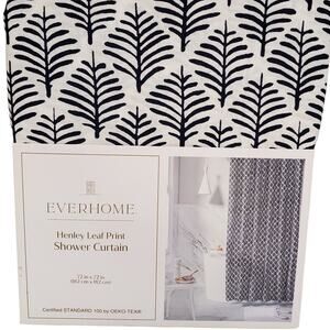 Linen Shower Curtain Everhome Henley Leaf Print Maritime Blue 72 x 72 Shower